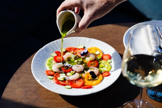 Tomato, strawberry, oyster, prawns, lemon aspen and green ants.
