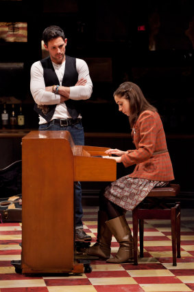 Steve Kazee, left, and Milioti in Once on Broadway.