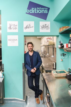 Levi Aron inside Deliveroo's dark kitchen. 