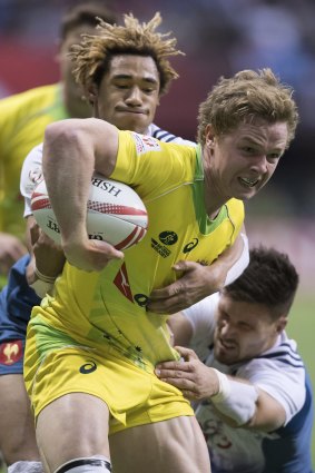 Back in gold: Henry Hutchison during the World Rugby Sevens Series in 2017.