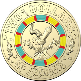 Mr Squiggle from the eponymous ABC television show, now commemorated on $2 coins minted by the Royal Australian Mint.