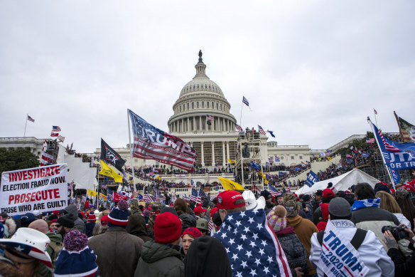Rioters loyal to Donald Trump gather on the West Front of the US Capitol in Washington on January 6, 2021.