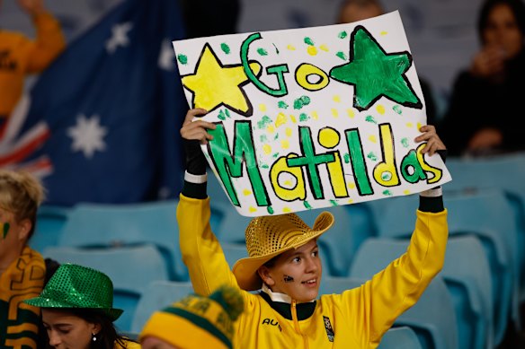 Matildas fans at Sydney Stadium wait for the game to start.