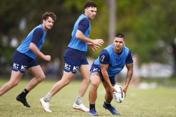 Jayden Nikorima trains with the Storm as he looks to make a comeback to the NRL.