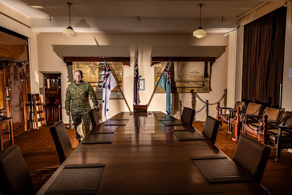 Major-General Jason Blain, the most senior Australian Defence Force officer in Melbourne, stands in the Cabinet War Room at Victoria Barracks. 