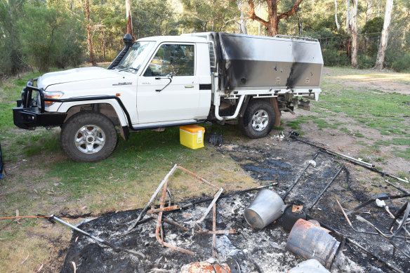 The burnt out Bucks Camp. A treasure trove of evidence was destroyed.