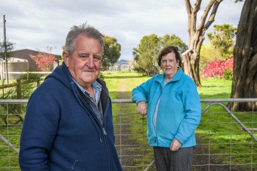 Don Comans and sister June Ryan at the farm their family owned where they witnessed a fatal plane crash in 1943.