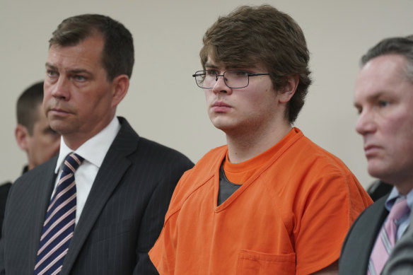 Payton Gendron listens as he is sentenced to life in prison without parole by Erie County Court Judge Susan Eagan.