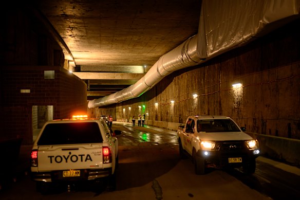 Utes parked in one of the tunnel ramps at the southern end of the M6 motorway.