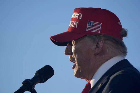 Donald Trump speaks at a campaign rally at the Calhoun Ranch in Coachella, California, on Saturday.