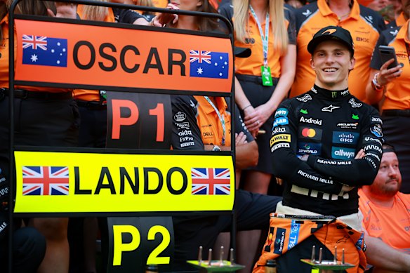 Oscar Piastri celebrates another Grand Prix win this week.