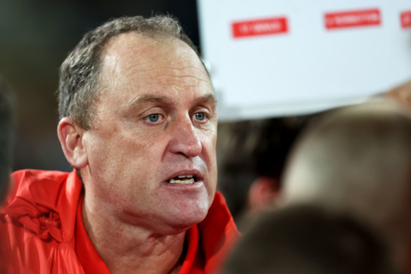 John Longmire during Gather Round. Coaches were expected to assist promotion of the round with community events in South Australia.