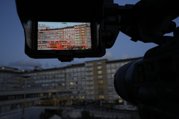 A TV camera scans the Agostino Gemelli hospital in Rome.