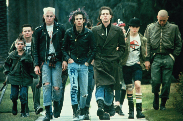 The real-life punk cast of Suburbia, including (rear left) the Chili Peppers' Flea.