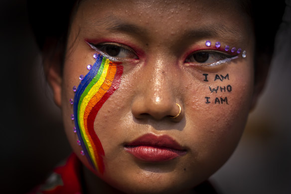 A participant of a pride walk in Gauhati, India. 