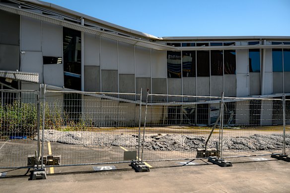 Part of a warehouse at Rockdale buckled when concrete was poured in to fill a large sinkhole in 2024. 