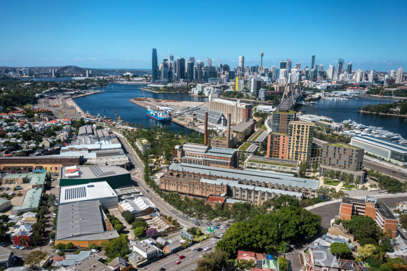 The existing plan for White Bay, with some high-rise buildings along Victoria Road and a new metro station.