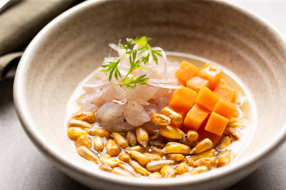 Snapper ceviche with leche de tigre.