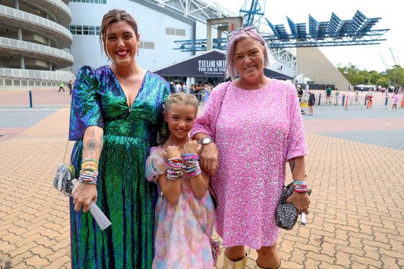 Matilda, 8, with her mother Sharni Sloan (left) and grandmother Gena Waters.