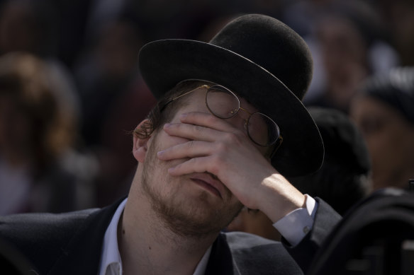 Mourners attend the funeral of Avishai Yehezkel, 29, killed in an attack by a gunman in Bnei Brak, Israel, on Tuesday.