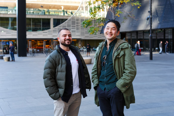 Red Flags dating app co-founders Matthew Hadchiti and Jamie Bang.