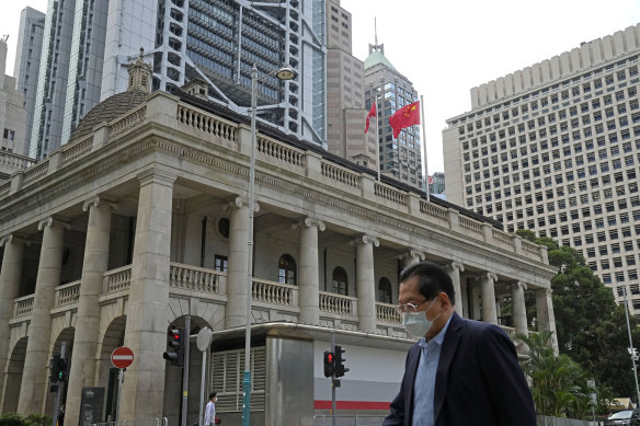 A pedestrian passes the Court of Final Appeal in Hong Kong.