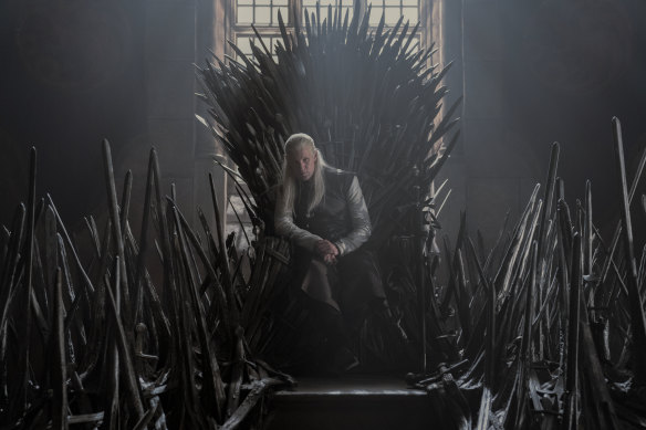 Daemon Targaryen (Matt Smith) tries the Iron Throne on for size in House of the Dragon.