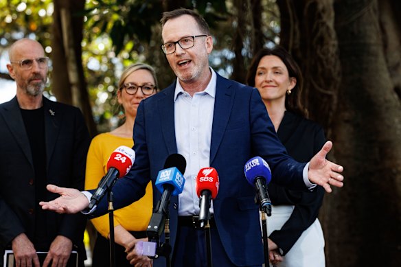 New leader of the Greens David Shoebridge at a press conference in Sydney.