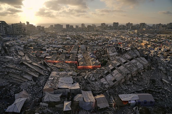 A tent camp for displaced Palestinians in Gaza City.