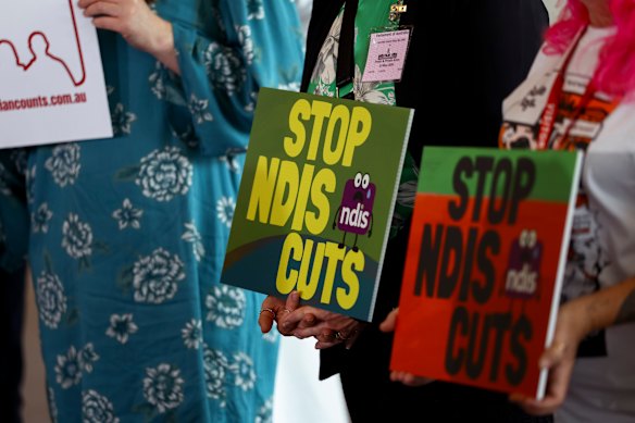 NDIS advocates during a post-budget press conference at Parliament House in Canberra on Wednesday.
