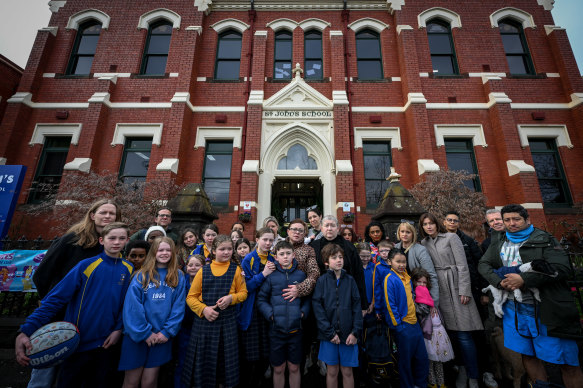 Parents and students of St John’s Primary in Clifton Hill in August.
