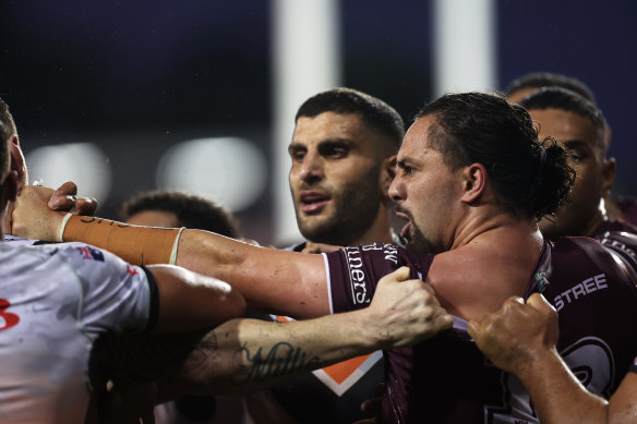 Manly forward Josh Aloiai on Sunday.