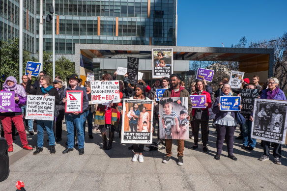 Supporters protest outside the Federal Court in Melbourne in 2019.