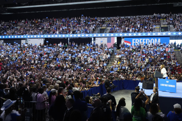 Kamala Harris speaks at a campaign rally in Savannah, Georgia, 
