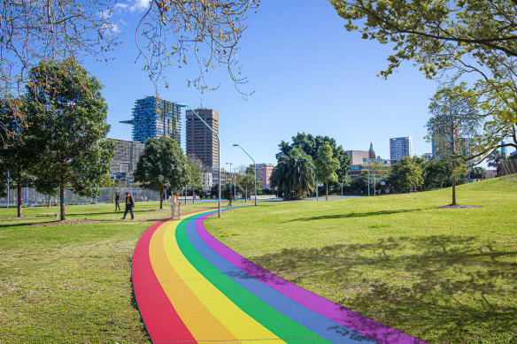 An artist’s impression of the rainbow pathway proposed for Prince Alfred Park.