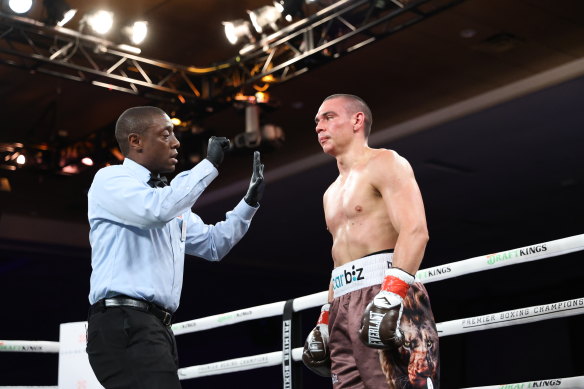 Tszyu tries to recover after another knockdown.