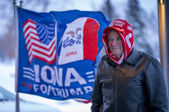 A Trump supporter in Urbandale, Iowa, ahead of Monday’s caucuses.