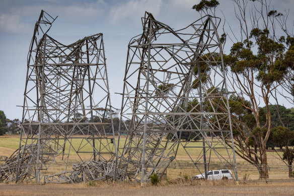 Power lines came down in the You Yangs, near Geelong in Victoria, following windy and stormy weather in February.