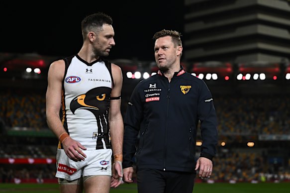 Work to do: Jack Gunston and Sam Mitchell’s Hawks.