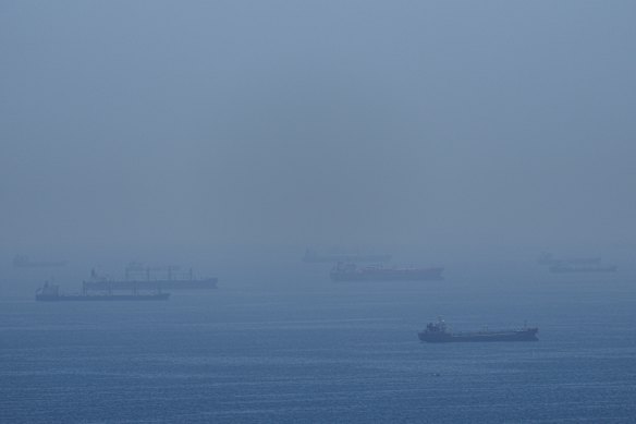 Tankers anchored in the Strait of Hormuz on Saturday.