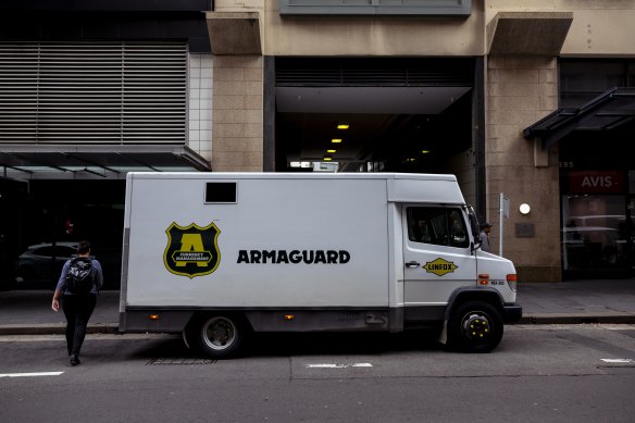 An Armaguard truck on the streets of Sydney.
