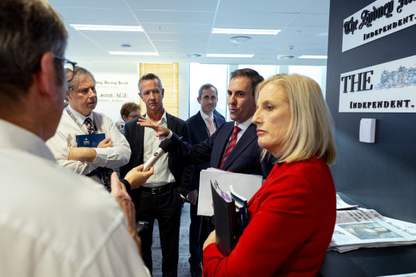 Finance Minister Katy Gallagher and Treasurer Jim Chalmers during the budget lock-up on Tuesday.
