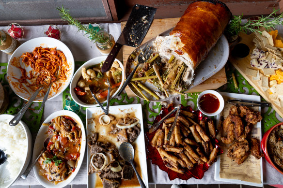 Manlulo picked up a spread of Filipino party food from Rooty Hill restaurant Kamayan.