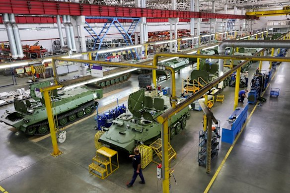 Factories are under pressure to churn out goods to support the war.