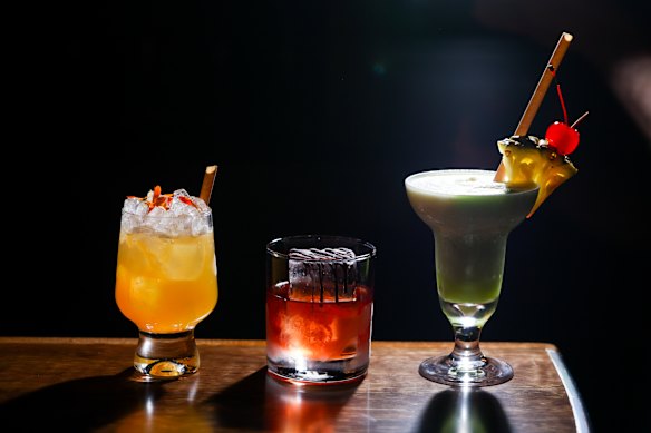 Midori Splice Slushie, Ice Magic cocktail and the Bees Knees cocktail.