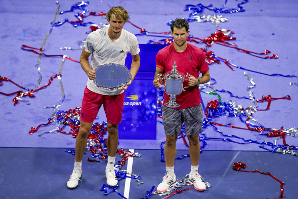 Long-time friends and opponents Alexander Zverev and Dominic Thiem after an epic US Open final in  New York.