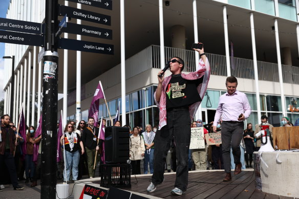 Protesters at the pro-Palestinian encampment at the Australian National University in May.
