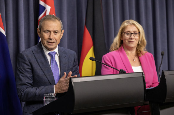 WA’s incoming Premier Roger Cook and deputy premier Rita Saffioti unveiling the new cabinet.
