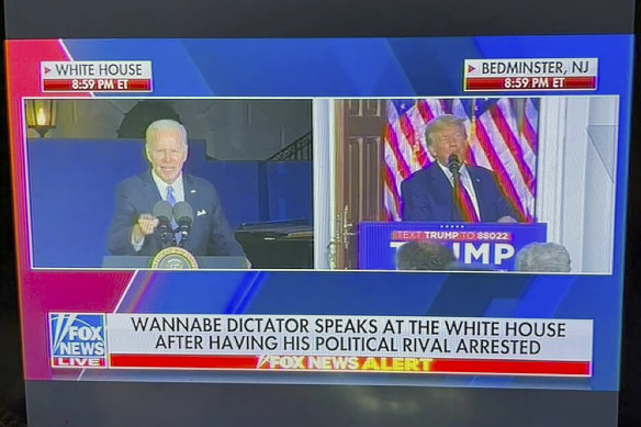 
The Fox News Channel chyron read, “Wannabe dictator speaks at the White House after having his political rival arrested.”