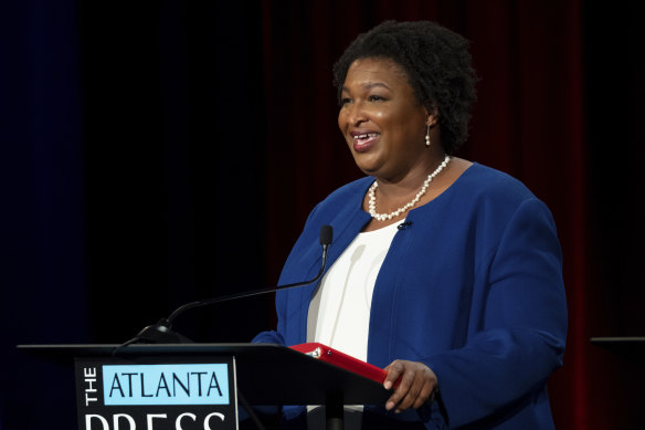 Democratic candidate for Georgia governor Stacey Abrams speaks during the Atlanta Press Club debate.